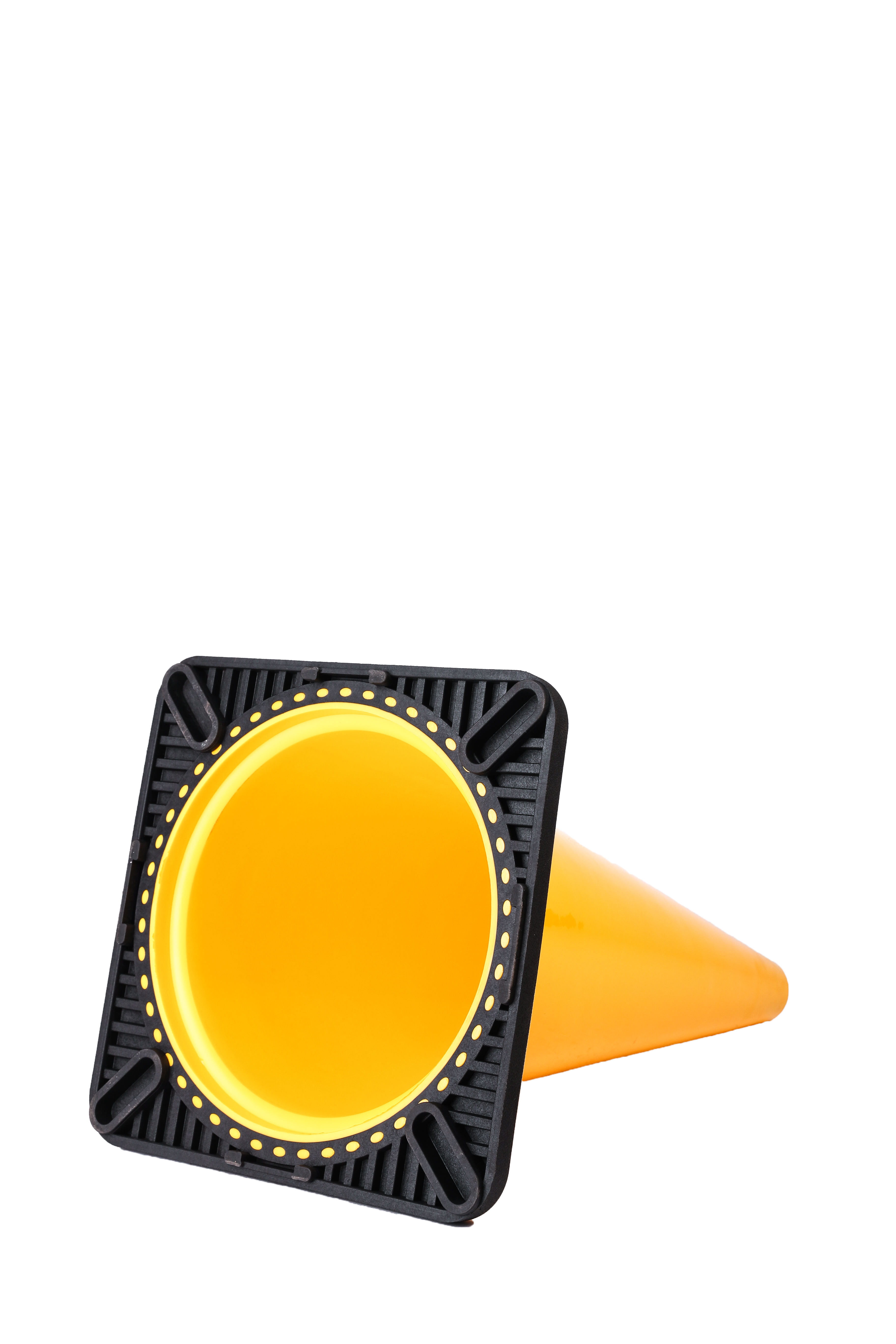 yellow traffic cone with black base 