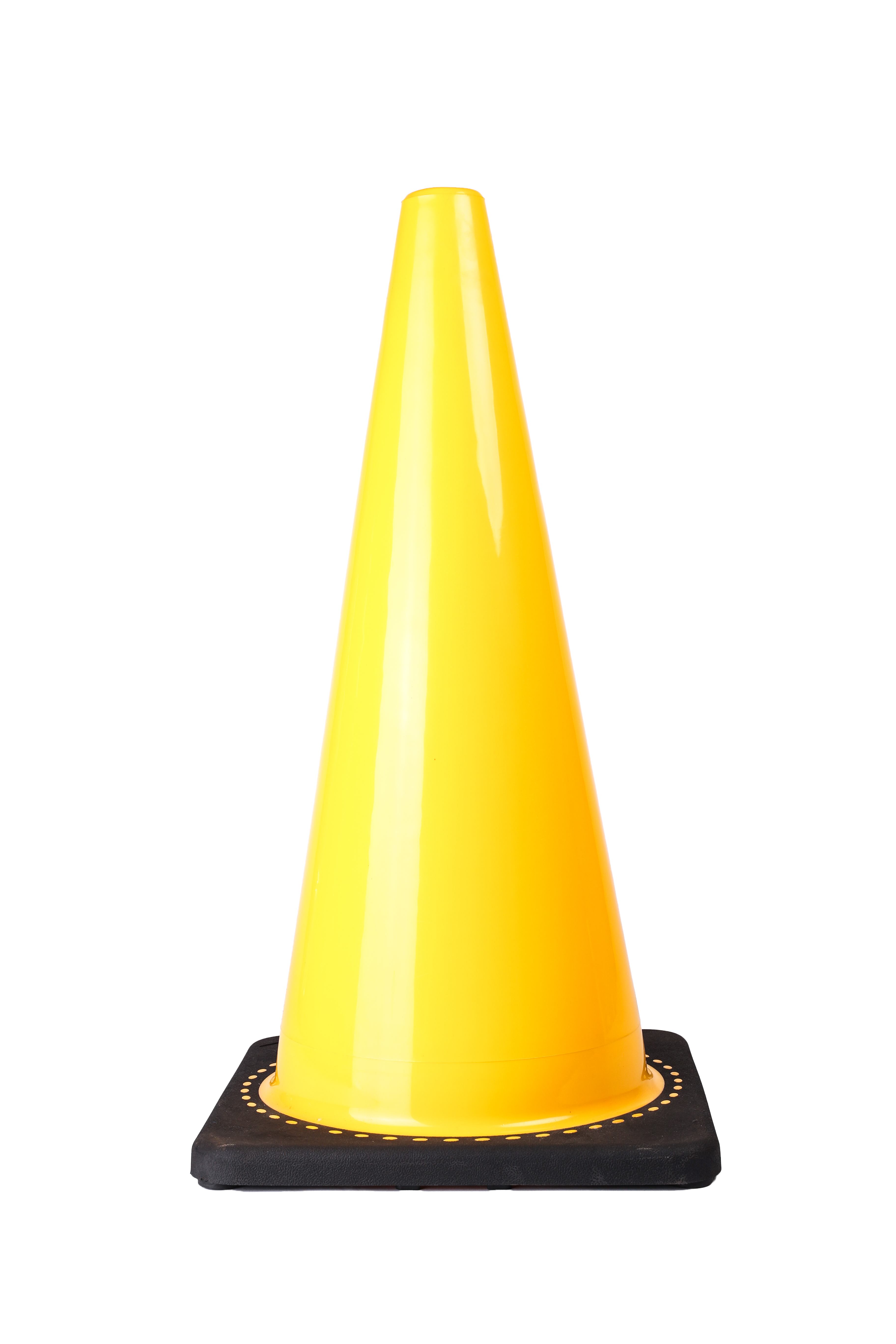 yellow traffic cone with black base 