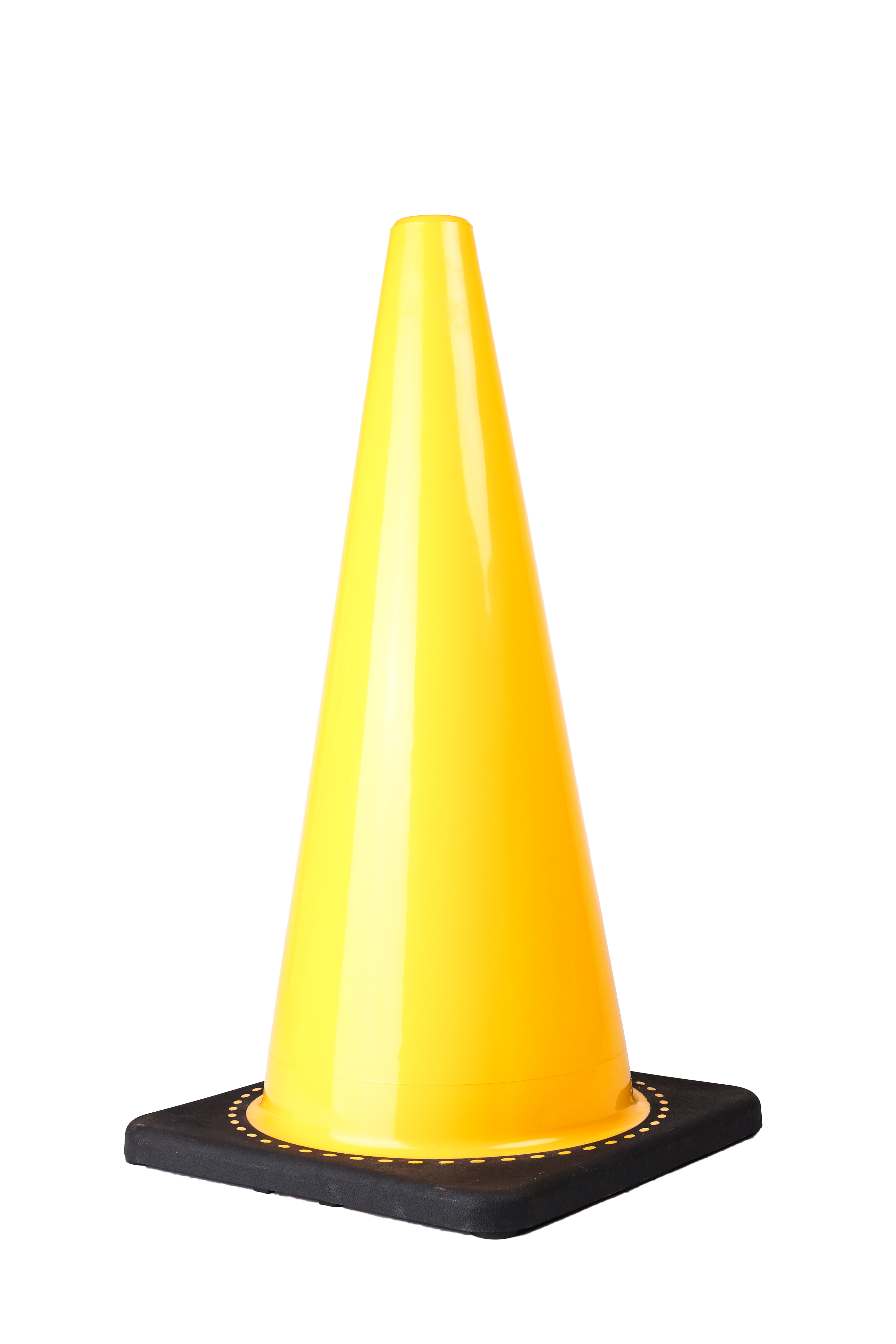yellow traffic cone with black base 