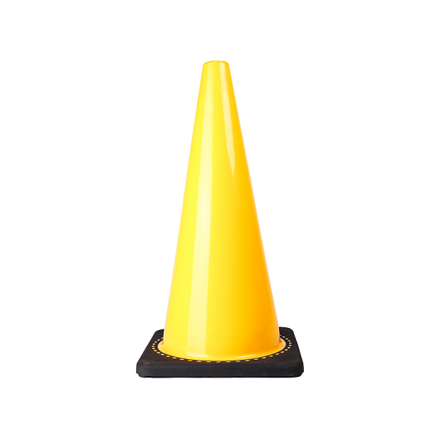 yellow traffic cone with black base 