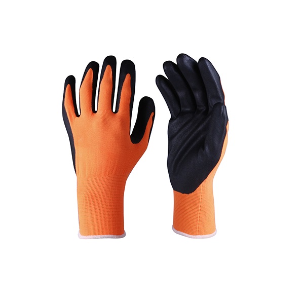 13G Hi-Vis Orange Polyester Safety Gloves With Black Sandy Nitrile Coated SLE-NL002