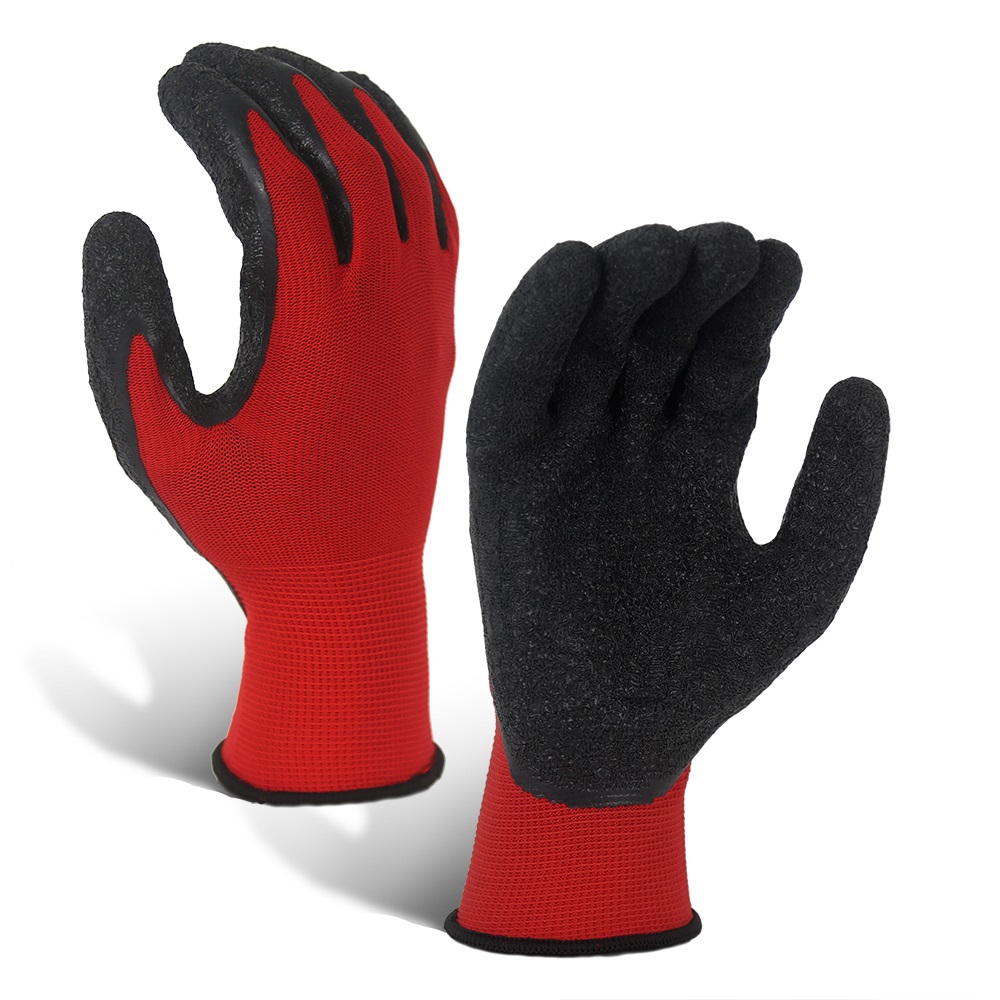 Wrinkle Latex Coated Red 13G Polyester Gloves SLE-LA003