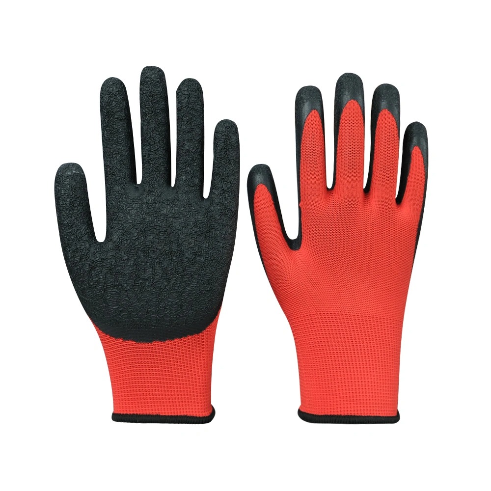 Wrinkle Latex Coated Red 13G Polyester Gloves SLE-LA003
