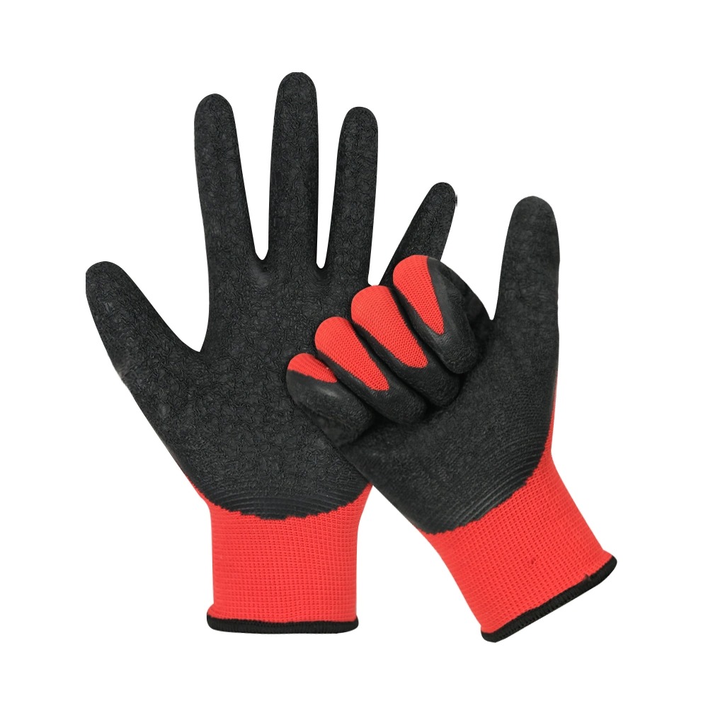 Wrinkle Latex Coated Red 13G Polyester Gloves SLE-LA003