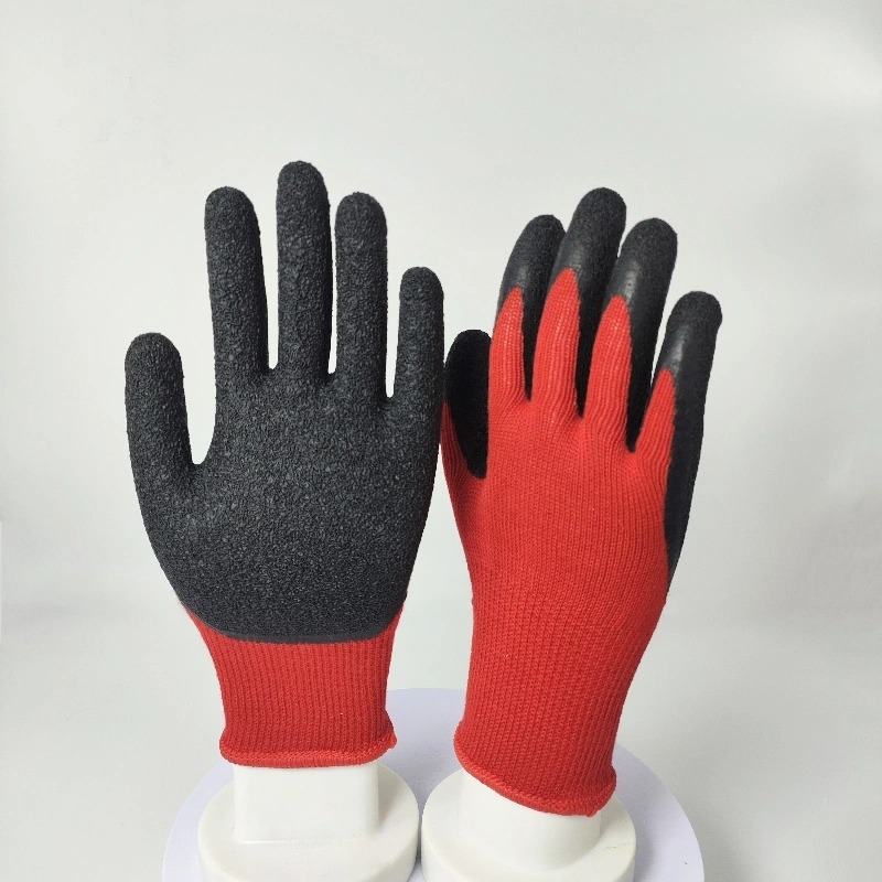 10g T/C Yarn 5 Thread 21s Working Safety Golden Red Poly Cotton Crinkle Latex Gloves SLE-LA001