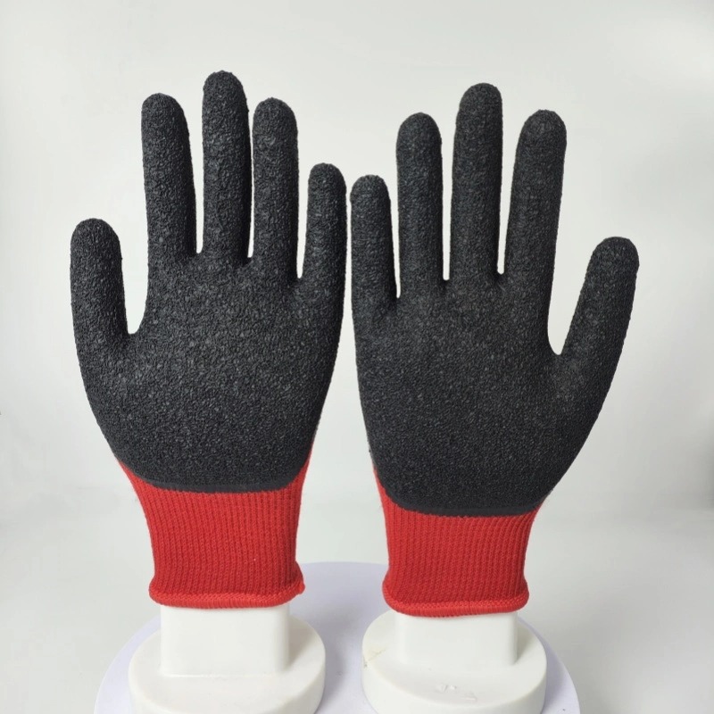 10g T/C Yarn 5 Thread 21s Working Safety Golden Red Poly Cotton Crinkle Latex Gloves SLE-LA001