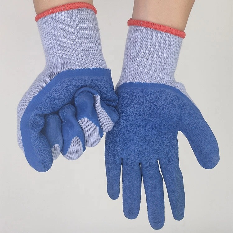 10 Gauged 2 Threads Polycotton Knitted Black Crinkle Latex Palm Coated Gloves SLE-LA002