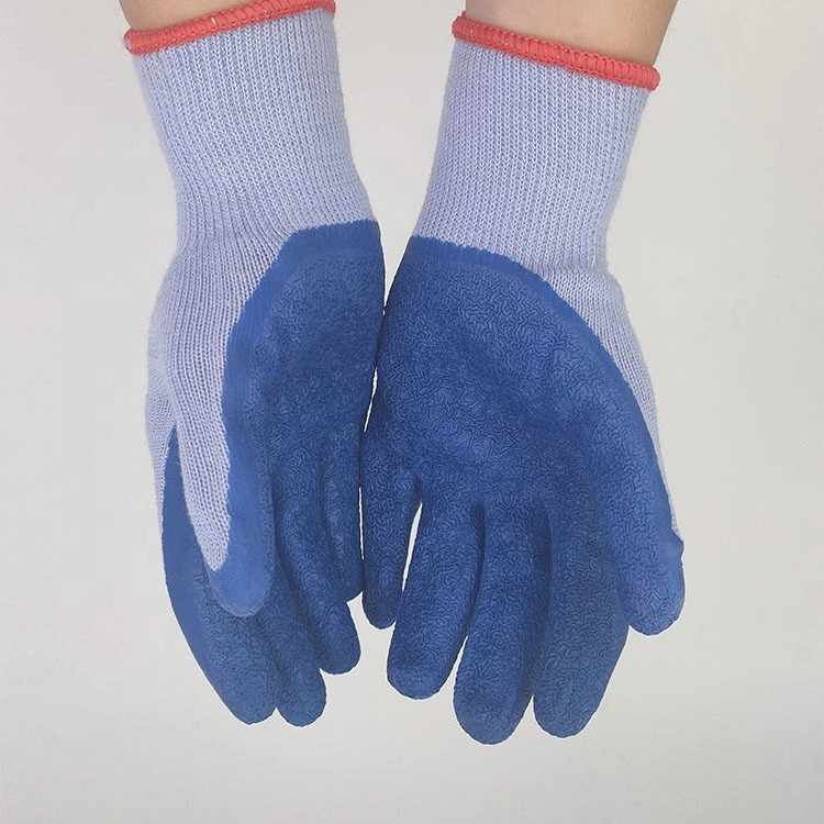 10 Gauged 2 Threads Polycotton Knitted Black Crinkle Latex Palm Coated Gloves SLE-LA002