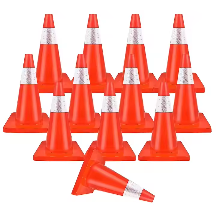 18'' Traffic Safety Cones with Reflective Collars Durable PVC orange Construction Road Cones 