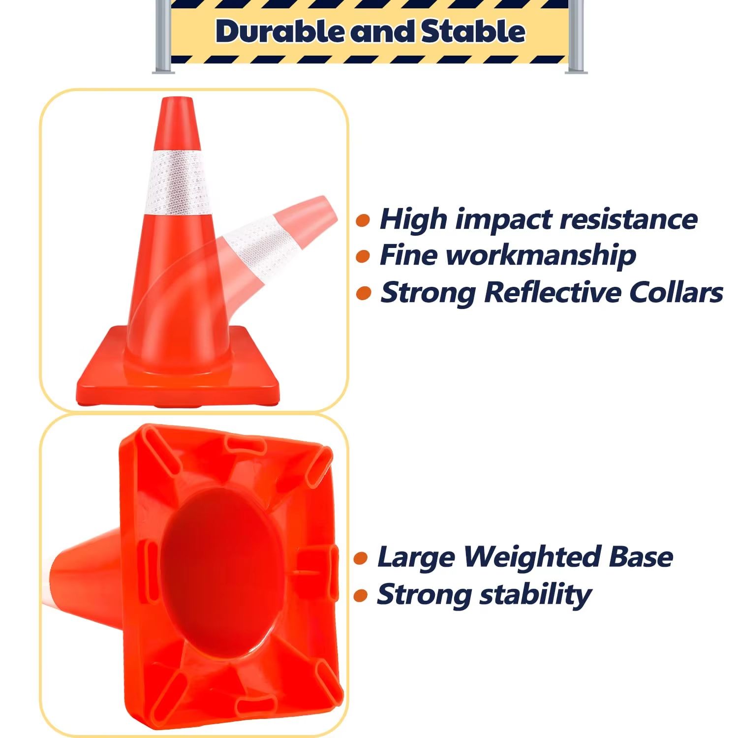 18'' Traffic Safety Cones with Reflective Collars Durable PVC orange Construction Road Cones 