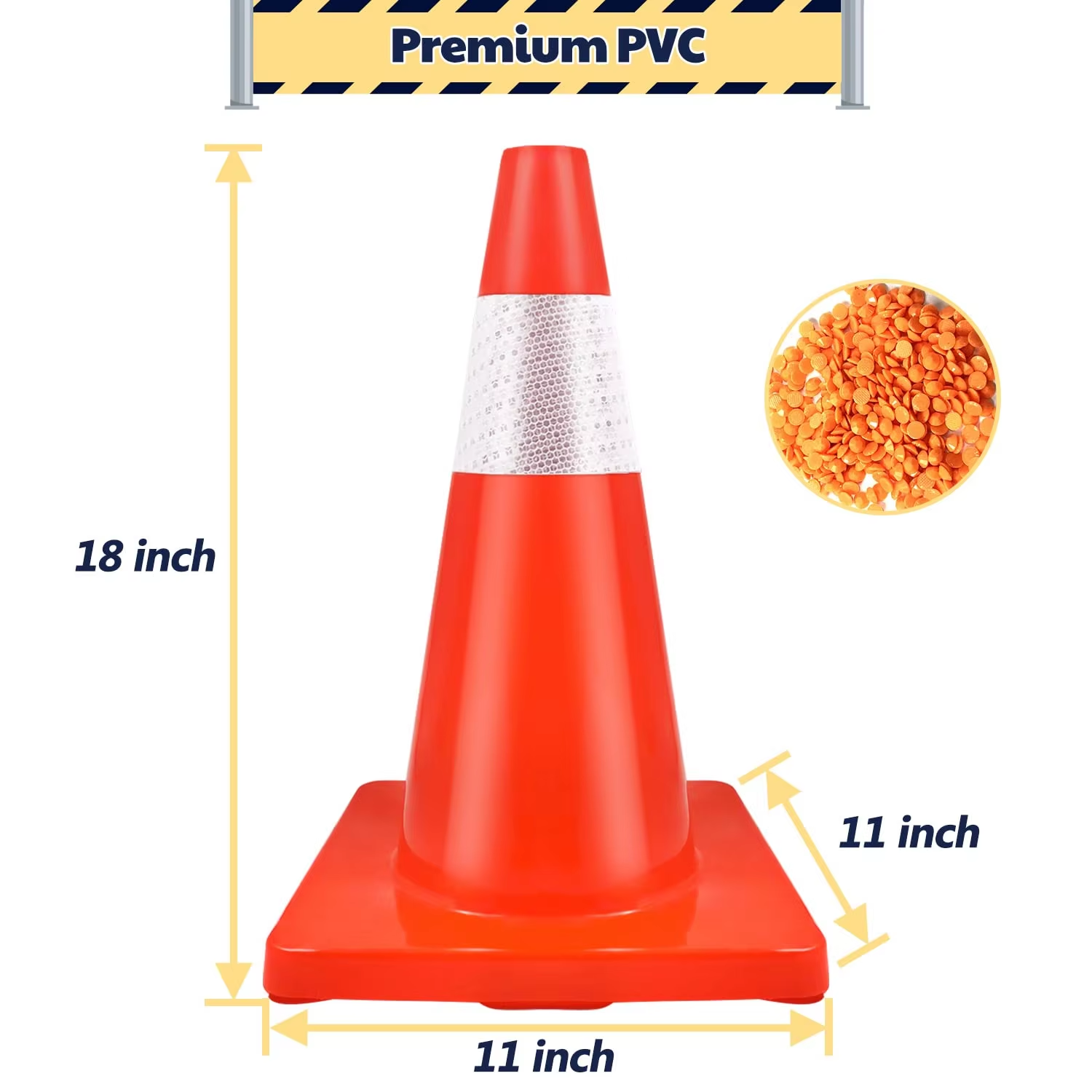 18'' Traffic Safety Cones with Reflective Collars Durable PVC orange Construction Road Cones 