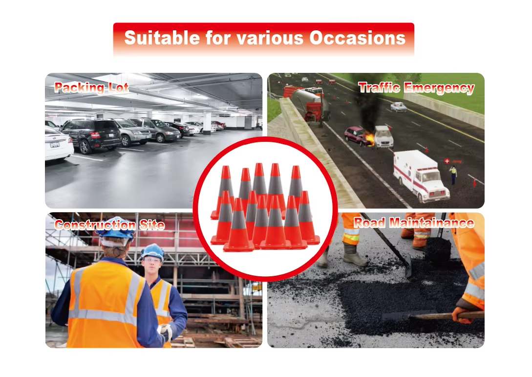 18'' Traffic Safety Cones with Reflective Collars Durable PVC orange Construction Road Cones 