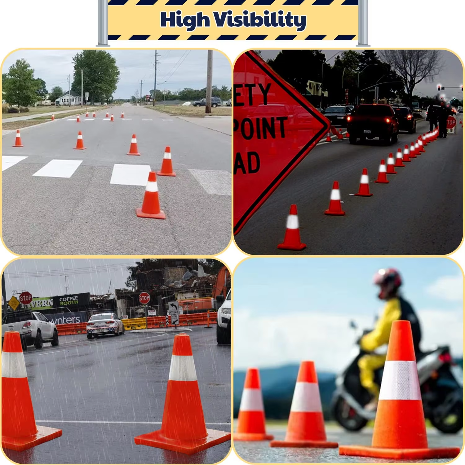 18'' Traffic Safety Cones with Reflective Collars Durable PVC orange Construction Road Cones 