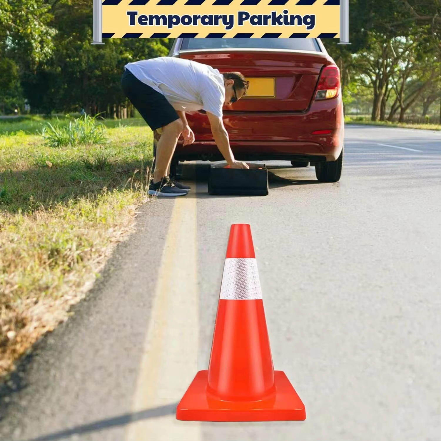 18'' Traffic Safety Cones with Reflective Collars Durable PVC orange Construction Road Cones 