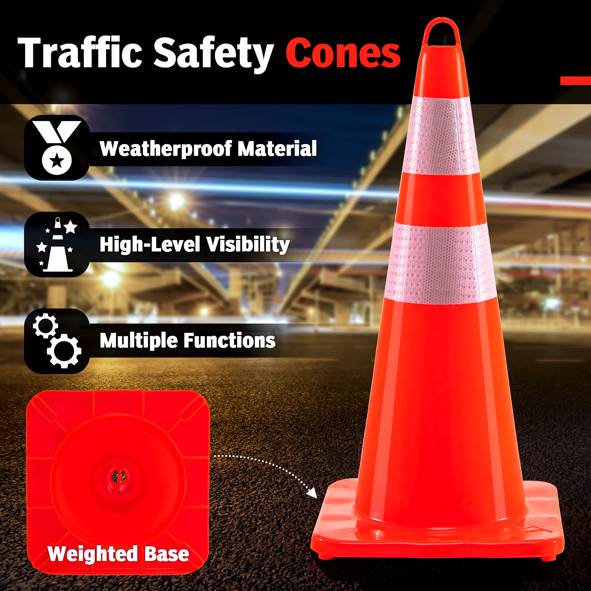 28'' Traffic Safety Cones Road Cones Fluorescent Orange with Reflectivebands for Construction