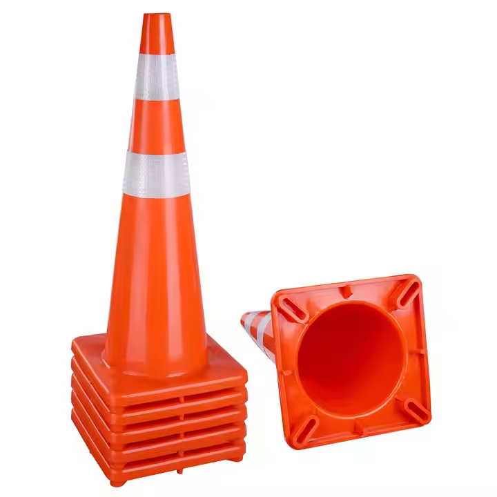 36 Inch Traffic Safety Cones With reflective collars Unbreakable PVC orange Construction Cone for Tr