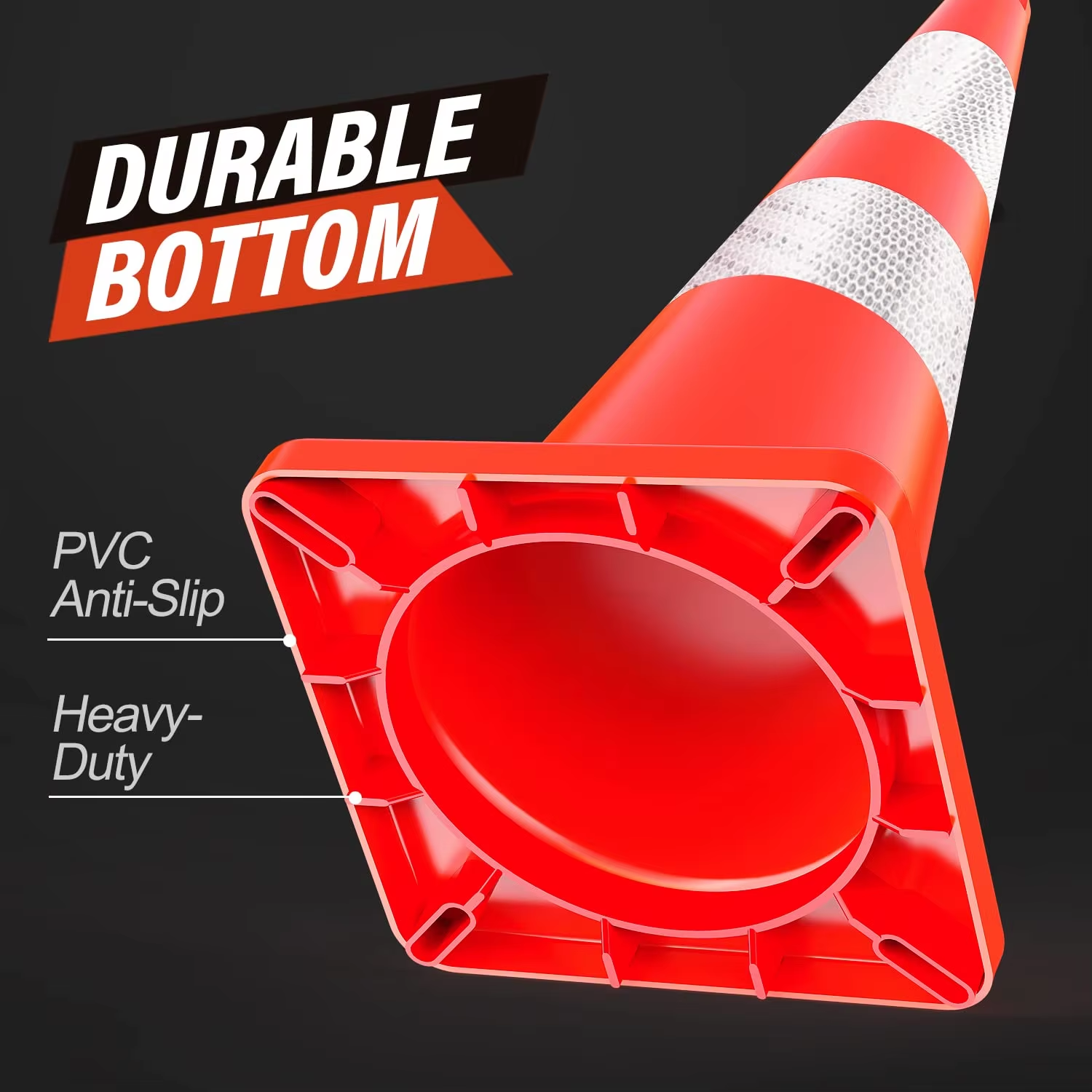 36 Inch Traffic Safety Cones With reflective collars Unbreakable PVC orange Construction Cone for Tr