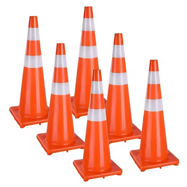 36 Inch Traffic Safety Cones With reflective collars Unbreakable PVC orange Construction Cone for Tr