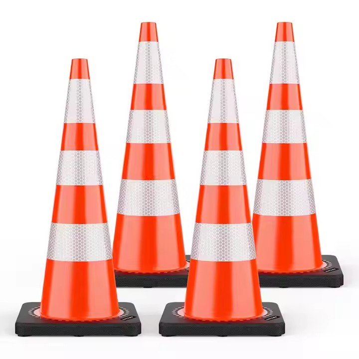 36'' height PVC traffic cone With Black Base and 3 pcs ReflectiveTapes wind-resistant durable Cone