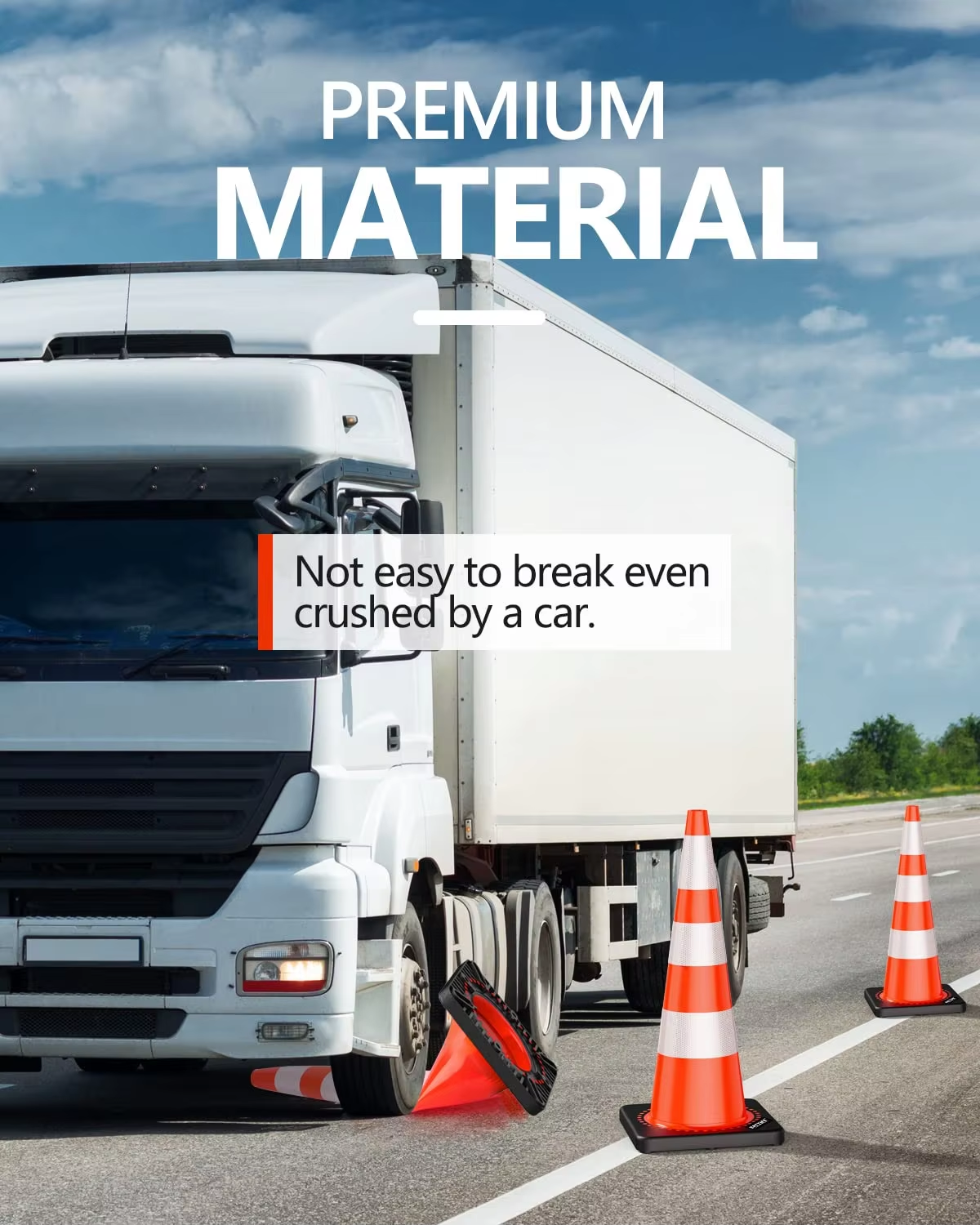 36'' height PVC traffic cone With Black Base and 3 pcs ReflectiveTapes wind-resistant durable Cone