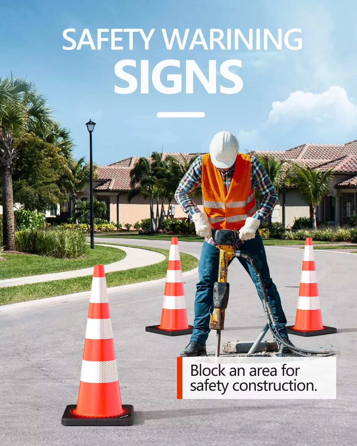 36'' height PVC traffic cone With Black Base and 3 pcs ReflectiveTapes wind-resistant durable Cone