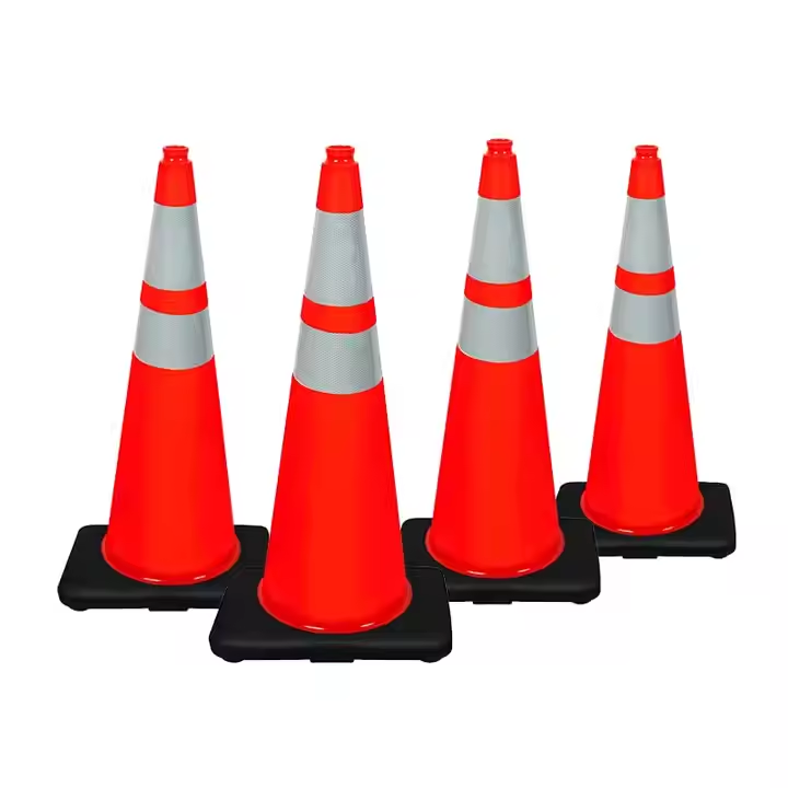 36'' Height PVC Traffic Road Cone Fluorescent Orange Cone with Black Base